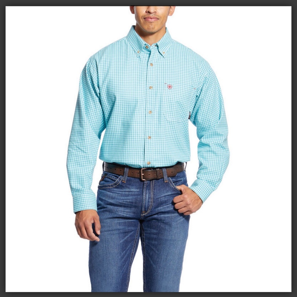 ARIAT FR Brent flame retardant blue & White Work Shirt Cotton Blend Medium